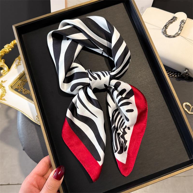 Black and white rhythm printing silk scarf square scarf high-end sense versatile shawl sunscreen neck small square scarf headscarf women's scarf