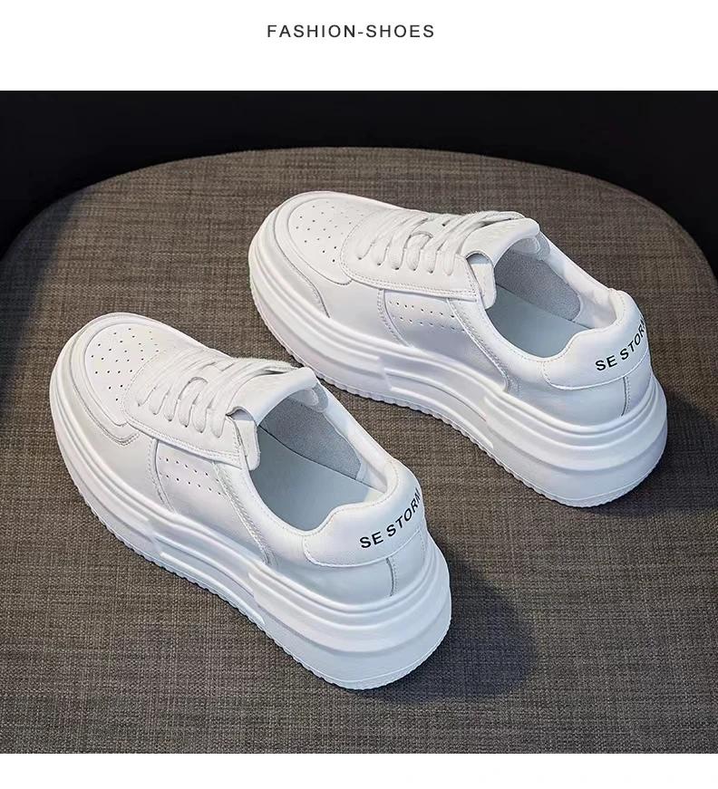 Fashion Luxury genuine leather women's shoes new thick-soled sports shoes for women summer mesh lace-up women's flat white shoes