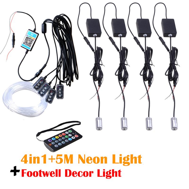 Car Ambient Light  Led Floor Foot Lamp Wireless RGB Interior Acrylic Neon Optical Fiber Strip Remote APP Bluetooth