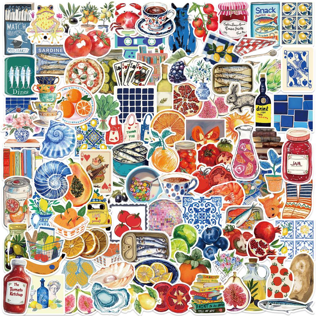 100 Cartoon Mediterranean Aesthetic Graffiti Stickers DIY Decorative Guitar Notebook Suitcase DIY Waterproof