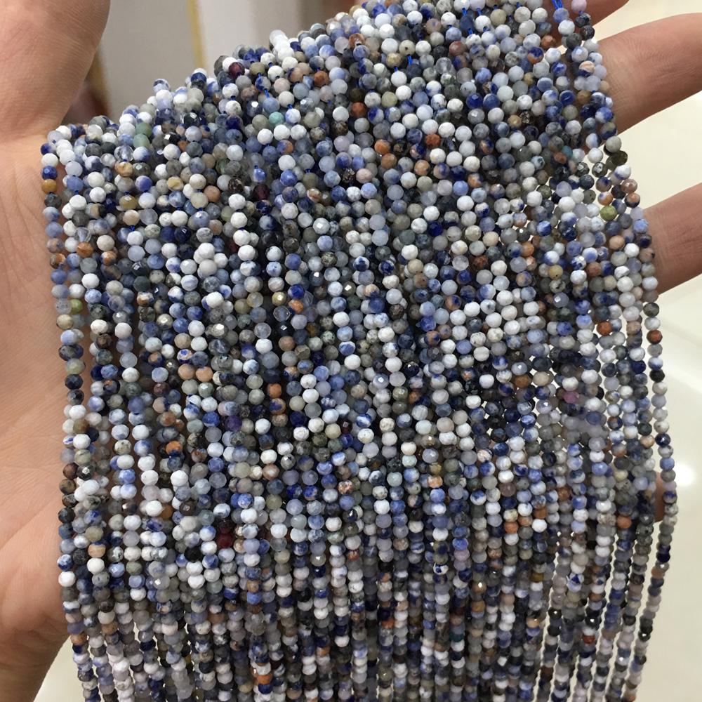 1String, Faceted Natural Stone Beads, 2mm, 3mm Small Round Turquoise Tourmaline Obsidian Gems Loose Spacer Beads for Jewelry Making DIY Crafts, 38cm