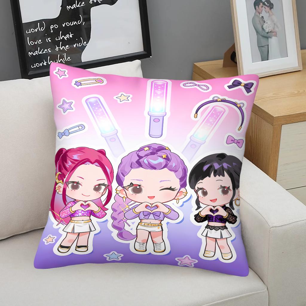 Kpop Style Throw Pillow Decorative Cushion Cute Chibi Anime Girl Pajama Snack Print Polyester Pillow For Sofa Bedroom Fans Home Decor
