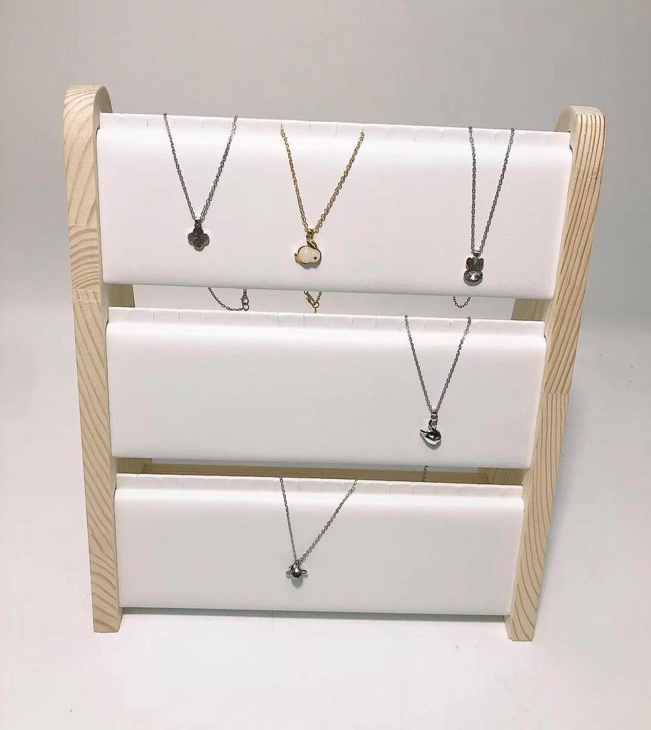 Solid Wood Three-Tier Necklace Stand - Jewelry Display and Storage Hanger