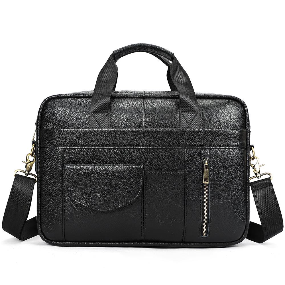 Men's Genuine Leather Briefcase - Top Layer Cowhide Business Tote and Handheld Lawyer Laptop Bag