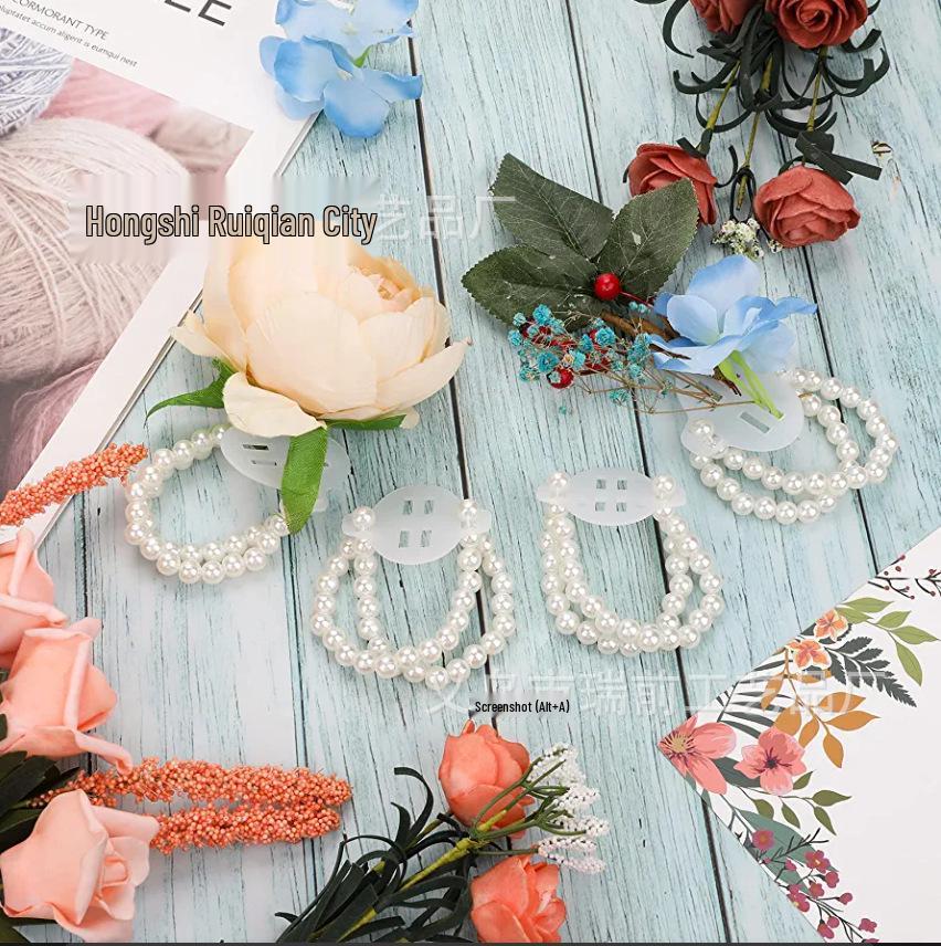 Bridal & Bridesmaid Pearl Corsage Bracelet with Lace Edging