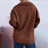Women's Fashion Casual Loose  Semi-Retro Cable Lapel Long Sleeve Knit Sweater Pullover