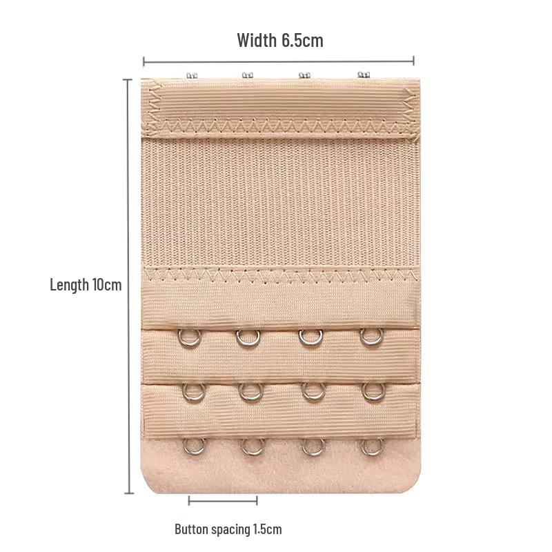 Kompaktní prodlužovač podprsenky: 4 řady, rozteč háčků 1,5 cm, 6,5 cm široké háčky z nerezové oceli