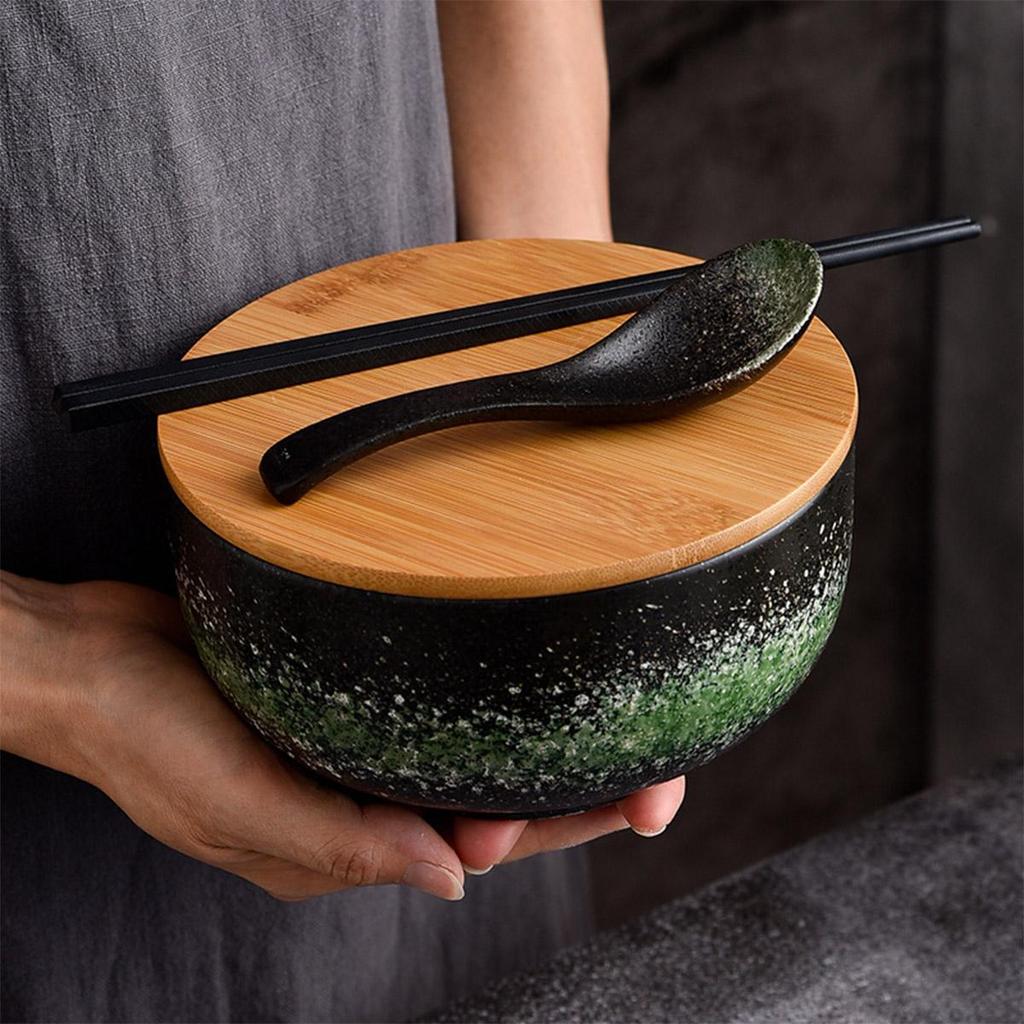 Ceramic Ramen Bowl Set Reusable Kitchen Bowl Japanese-Style Large Bowl Salad Bowl Cereal Bowl Picnic Bowl Instant Noodle Bowl for Soups Porridge