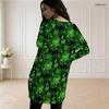 Women Plus Size Round Neck Long Sleeve White Blue Butterfly Print Loose Longline Top With Pockets