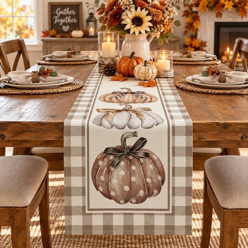 Maple Leaf Pumpkin Table Runner Flower Halloween Tablecloth Autumn Wedding