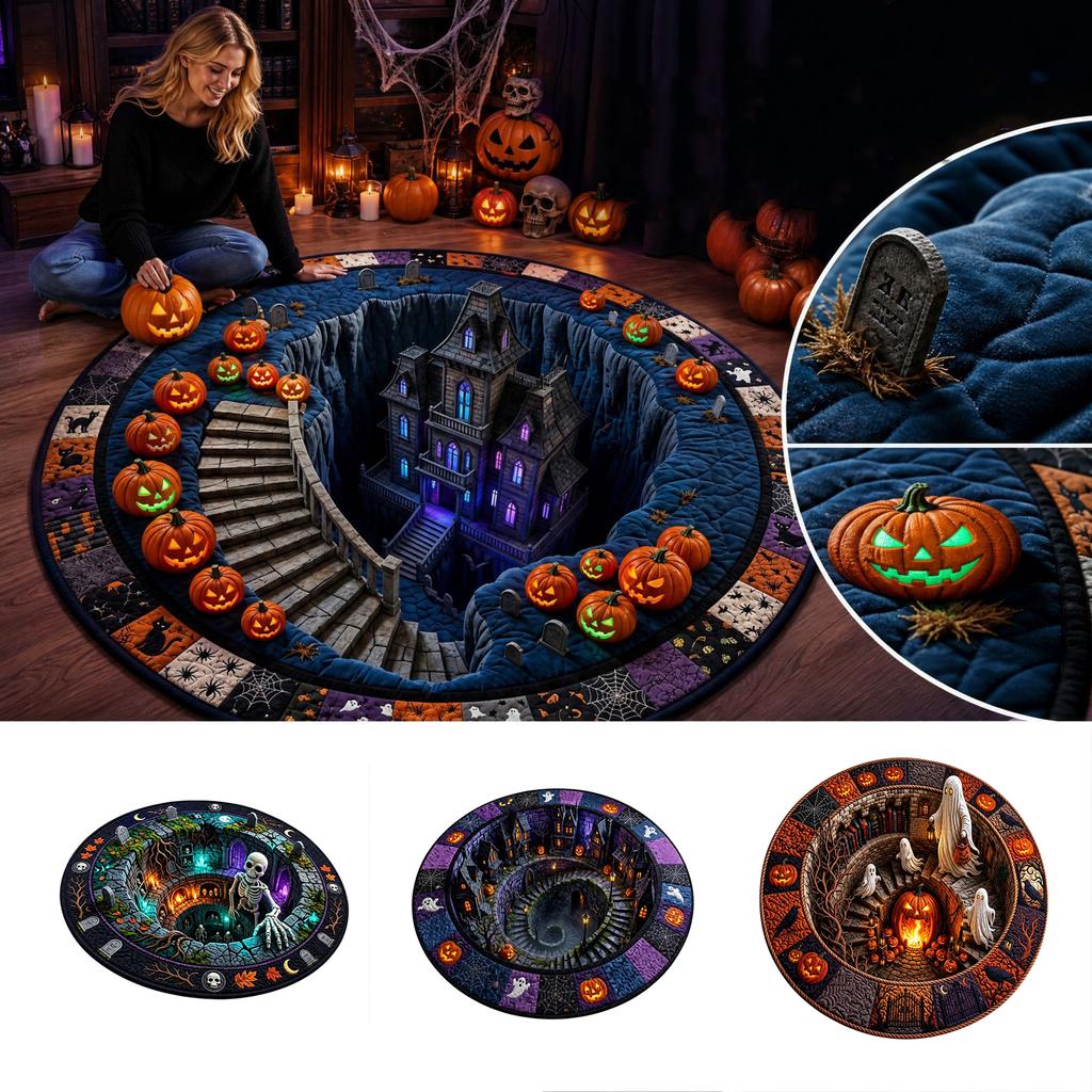 Round Quilted with 3D Optical Design for Halloween Indoor Floor Decor