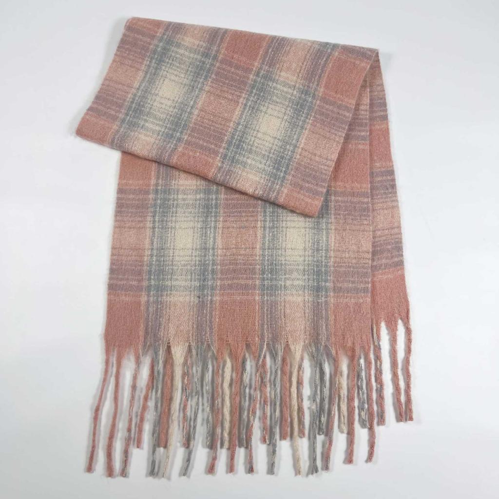 Winter Mohair Plaid Fringed Scarf Women's Thickened Warm High-end Scarf Simple Versatile Fashion Scarf
