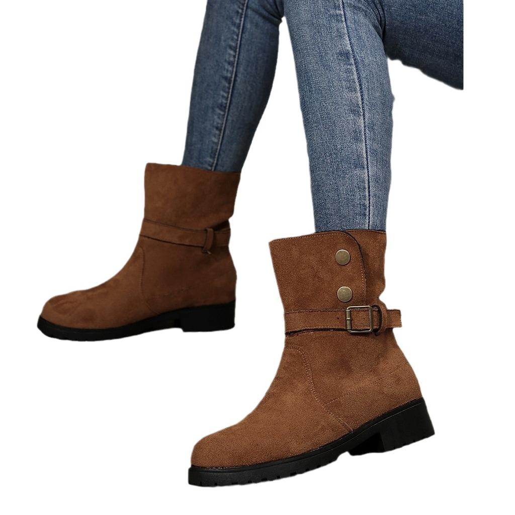 Large size short boots women's new retro British style knight boots French medium tube women's boots