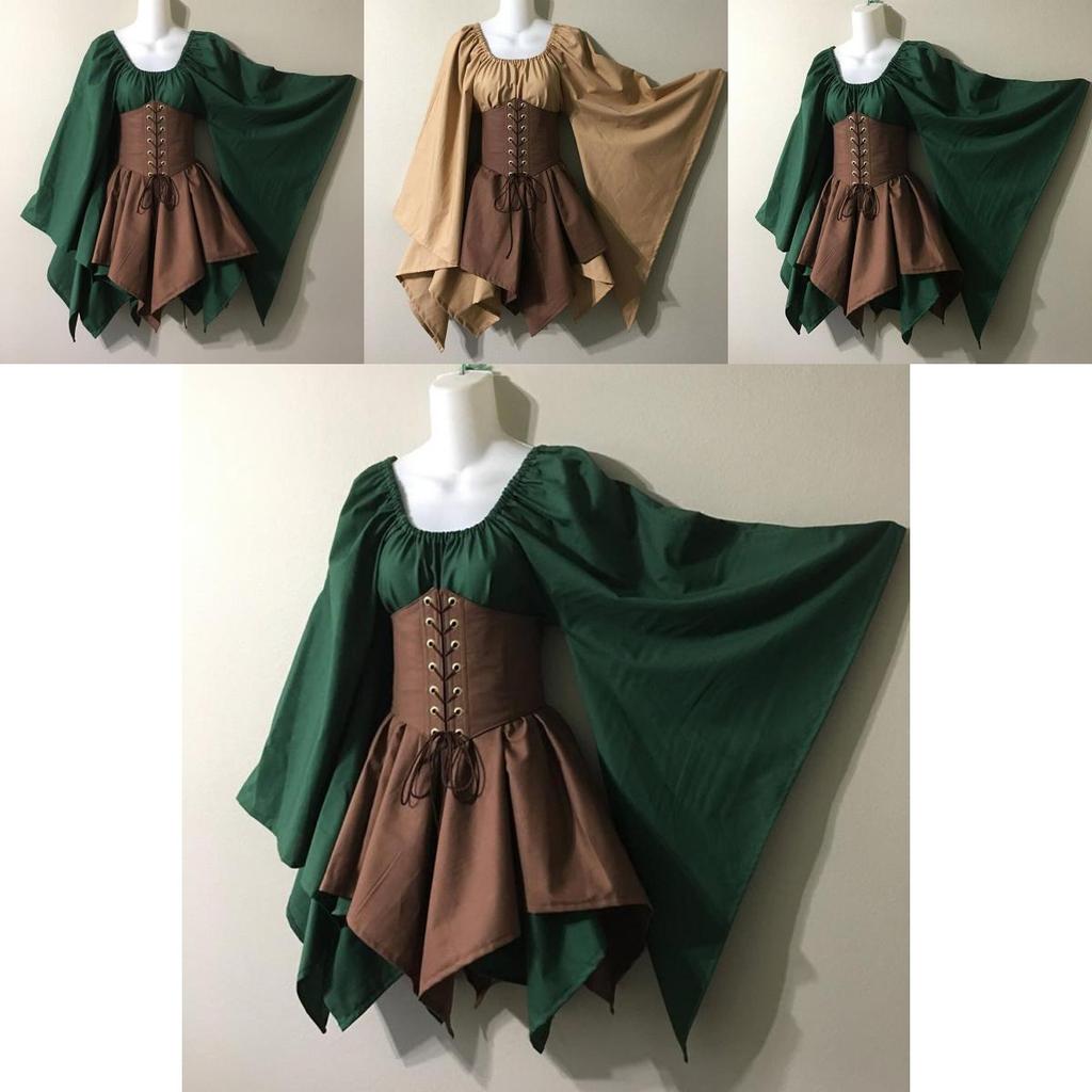 Enchanting Medieval Women Woodland Elf Fairy Dress Corset Set For Halloween Magic