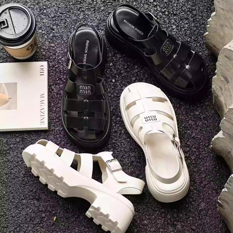 ~ Sieviešu vasaras jaunas retro pītas ikdienas dobas cūkkāju pludmales sandales ar biezu zoli