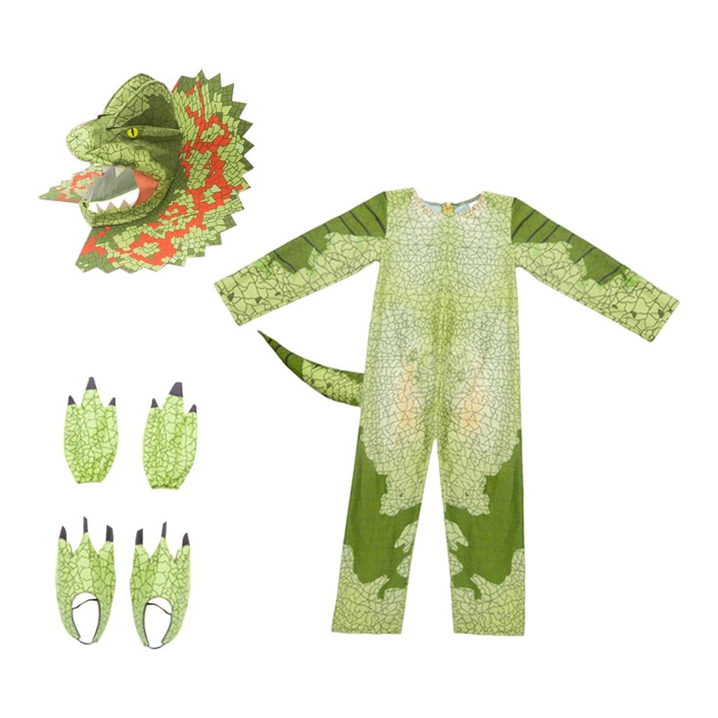 Dino Delight Costume - Kids' Green Jumpsuit for Cosplay and Halloween Fun