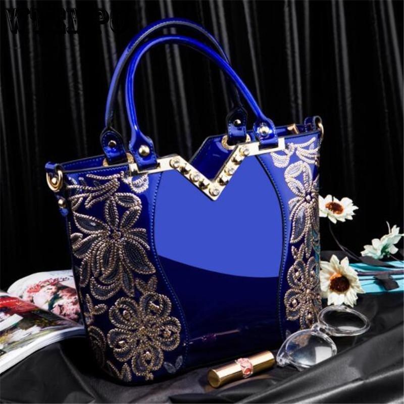 WTEMPO Frauen Mode Handtaschen Stickerei Pu Leder Schulter Tasche Dame Elegante Party Taschen