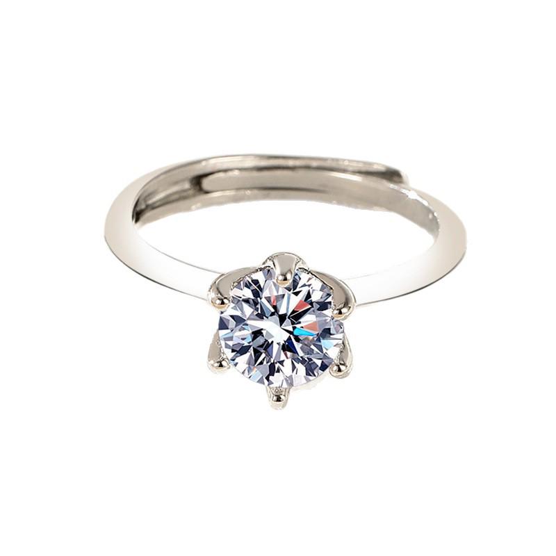Adjustable Six-Prong Simulated Diamond Ring for Women & Couples