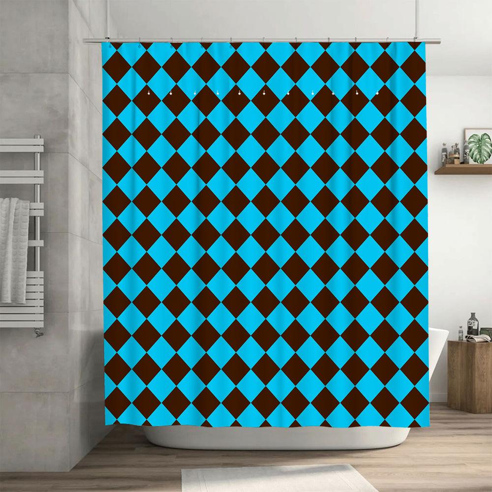 Diamond pattern waterproof and mildew-proof shower curtain modern simple design bathroom partition curtain elegant blue brown
