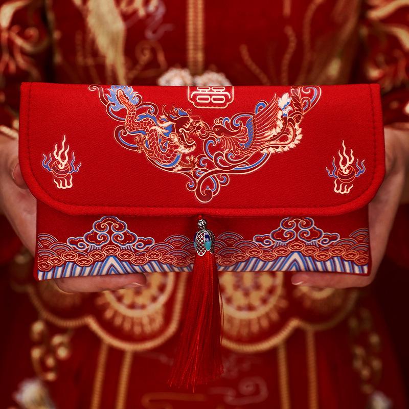 High-End Chinese Wedding Red Envelope Bag for 10,000 Yuan, New Style Cloth Art Design, Perfect for Parents' Address Change Gift