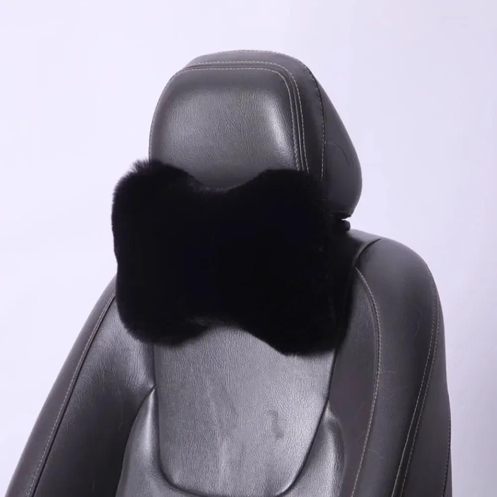 

Зимняя подушка для шеи на автомобильное сиденье, плюшевая подушка для подголовника автомобиля, плюшевая подушка для тепла и комфорта, универсальная подушка для поясницы, аксессуары для поддержки чёрный