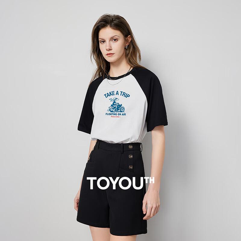 Chuyu Women s 2025 Summer Pure Cotton Color-block T-shirt M