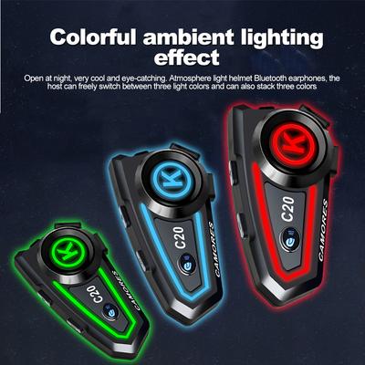 Motorcycle Helmet Headset Bluetooth Hands-free Call Kit Noise Reduction Waterproof Wireless Earphone 1000mAh With Ambient Light