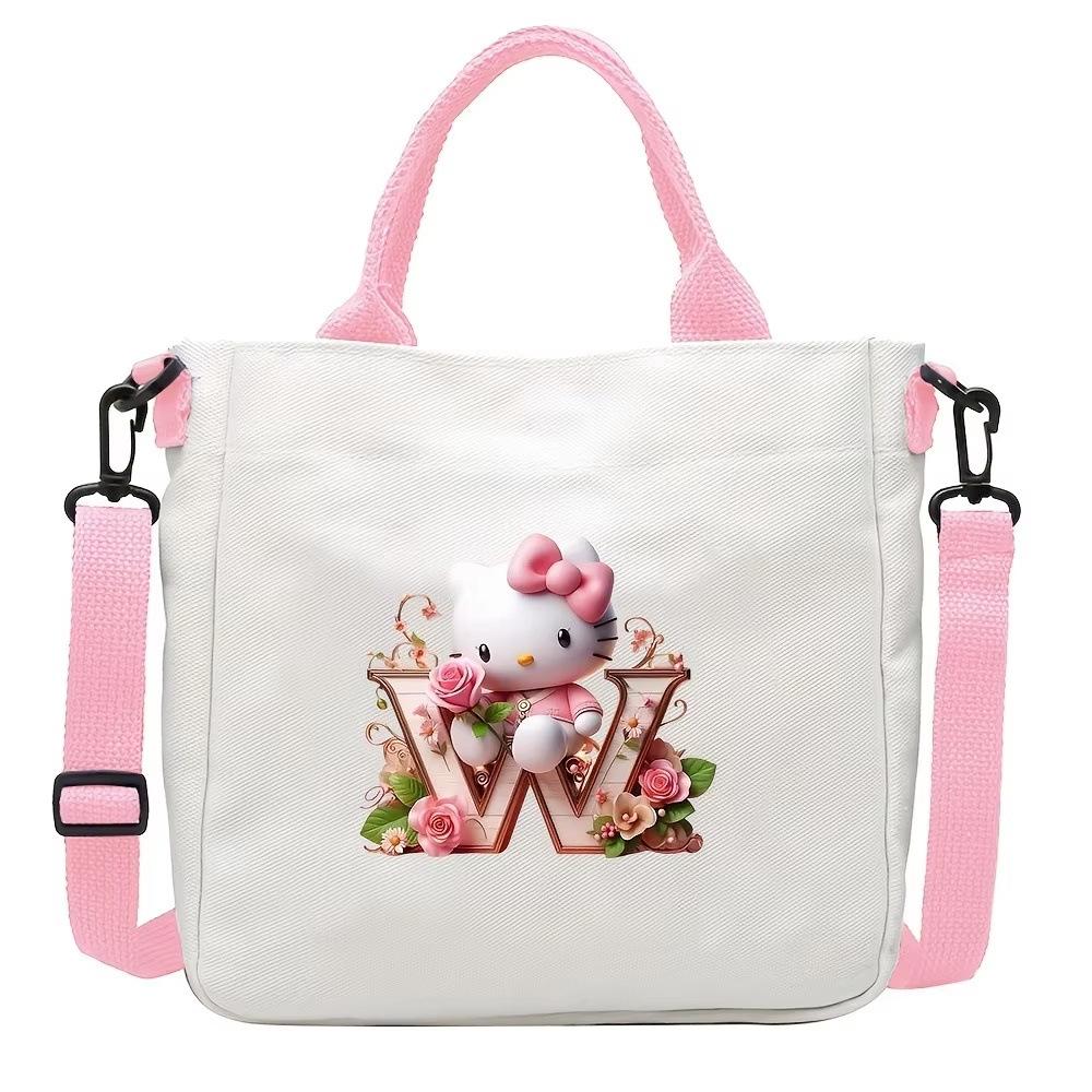 Sweet Cartoon Print 26 Letter Canvas Bag Schoolgirl Portable Crossbody Shoulder Bag Trend