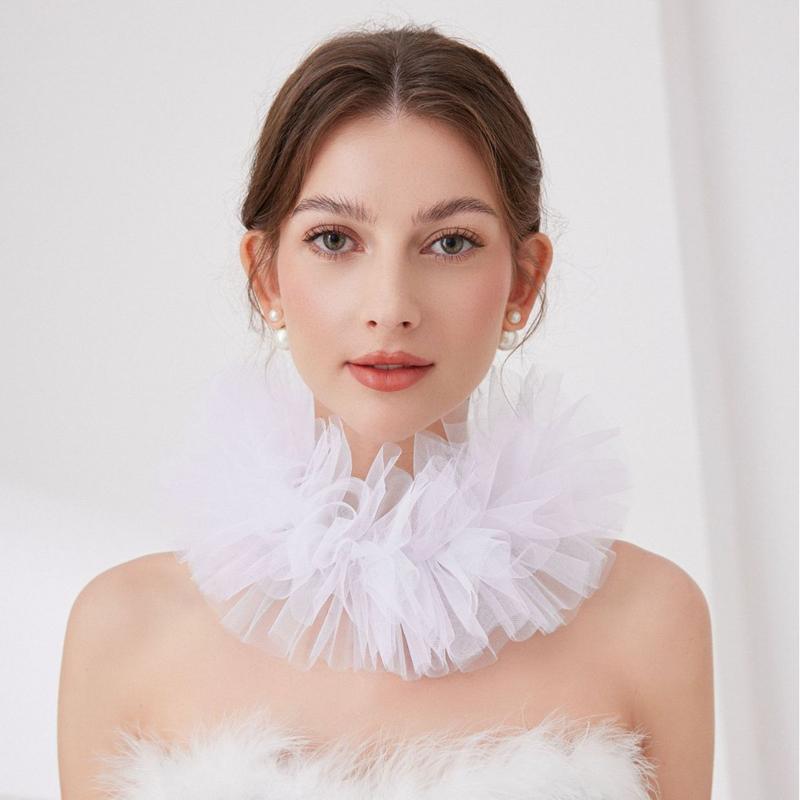 Tulle Ruffled Neck Mesh Collar Layered Ruff Collar Scarf For Costume Party Decor Adults Neckwear Cosplay Props
