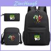 Ben10 Threepiece Set Canvas Backpack Pencil Case Travel Bag For School And Outdoors