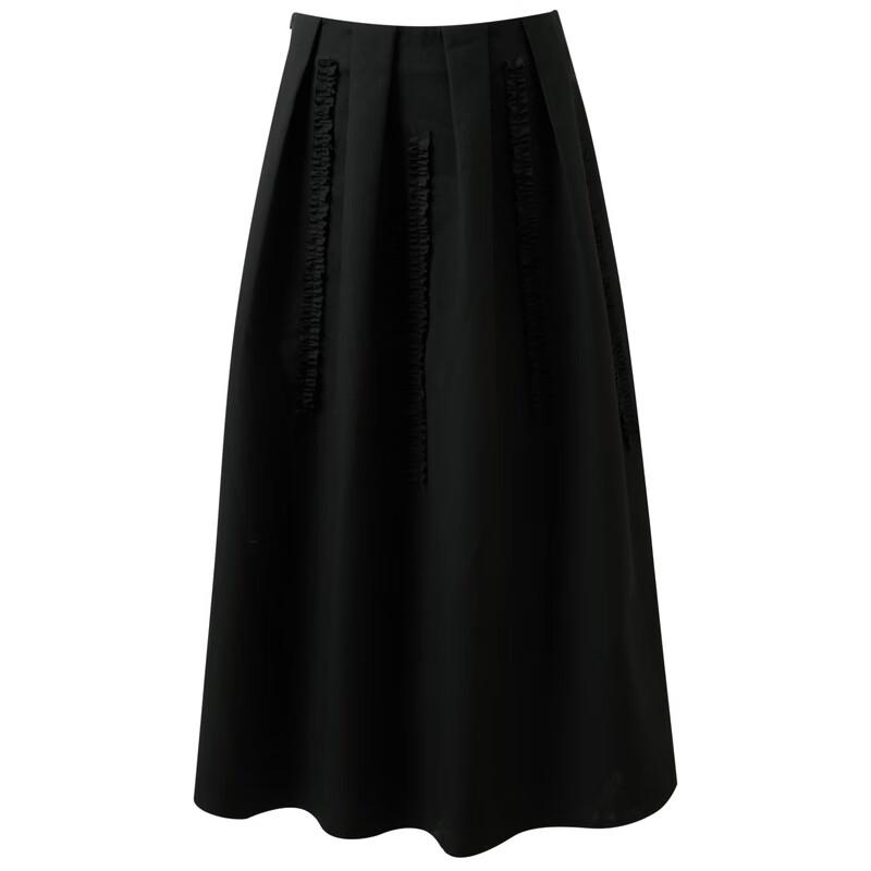 Sancai 2026 Spring High-Waist Ruffled A-Line Long Skirt