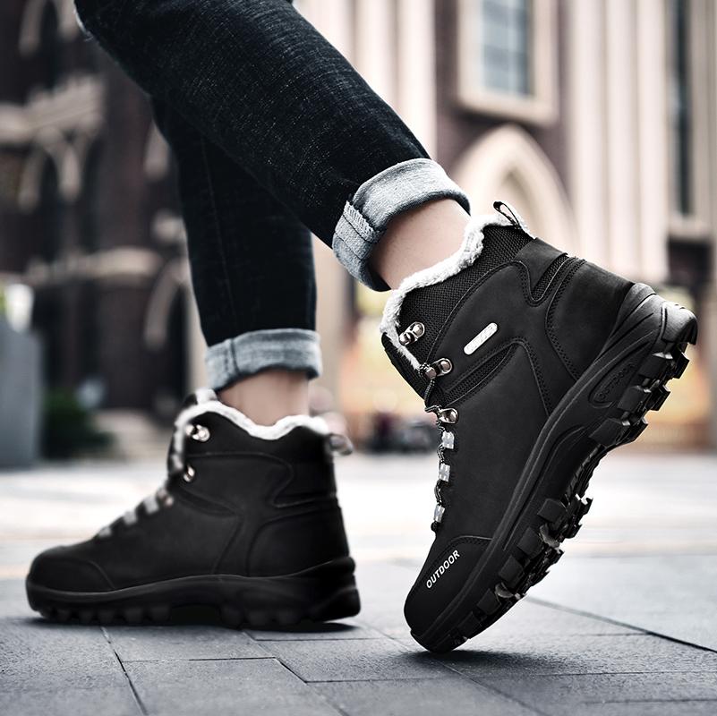 Winter Snow Boots Men Anti-slip Warm Soft Plush Casual Hiking Shoes Men Thick-soled Breathable Outdoor High-top Ankle Boots Men