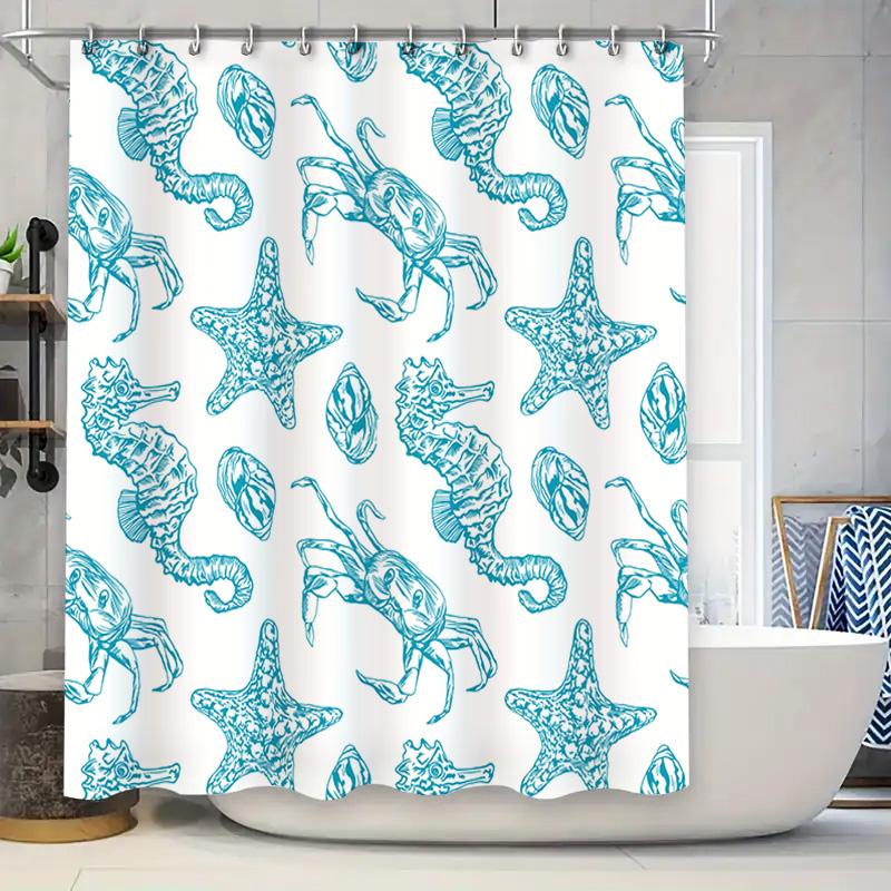 

Marine Life Blue Floral Shower Curtain For Bathroom Decor Modern Home Decoration Waterproof Fabric Customizable W60H190(CM)-1 Pcs