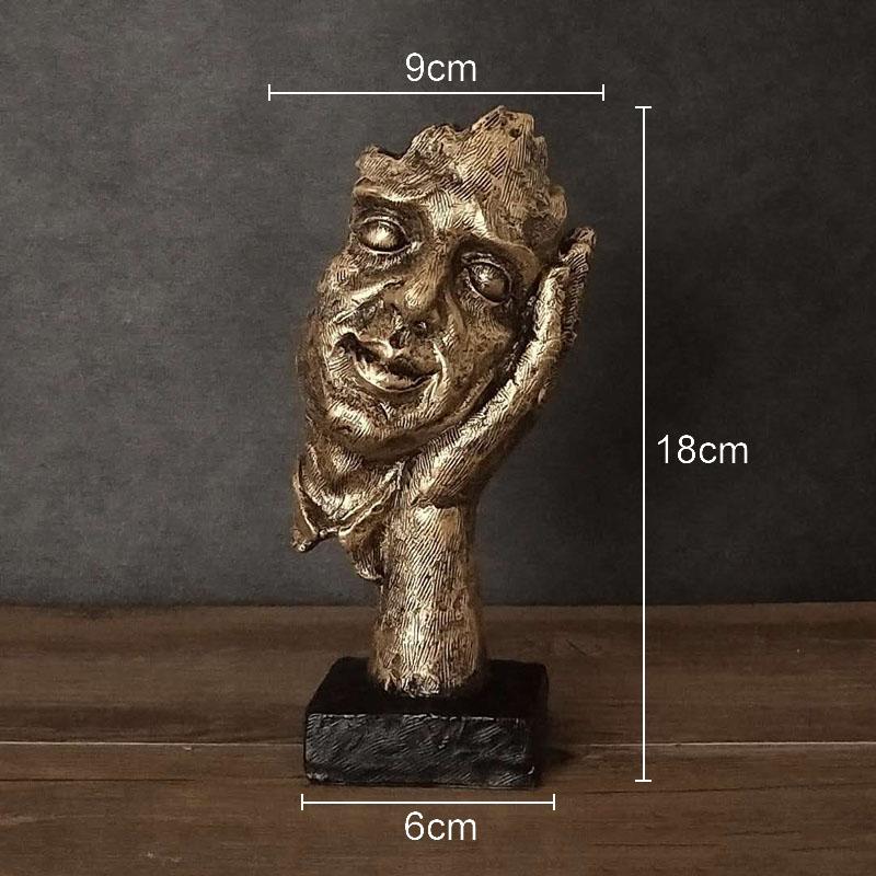 Il Silenzio è Oro Personaggio Retrò Resine Statua Scultura Astratta di Volto Umano Decorazione da Scrivania Arredamento Decorazioni per la Casa Vintage