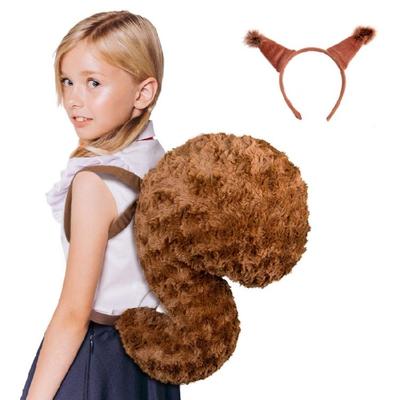 Tier Eichhörnchen Kostüm Set mit Eichhörnchen Ohren Stirnband Eichhörnchen Schwanz Zubehör für Halloween Kostümparty Requisiten