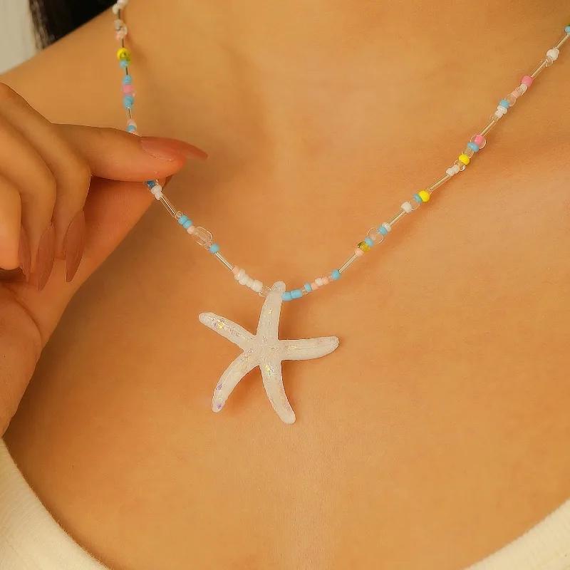 Boho Starfish Pendant Necklace for Women Multiple Ways of Wearing Rope Necklace Y2K Summer Beach Jewelry Gift