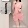 Crispy new suit suspender plus shorts lace red edge pink home bow solid color girl heart