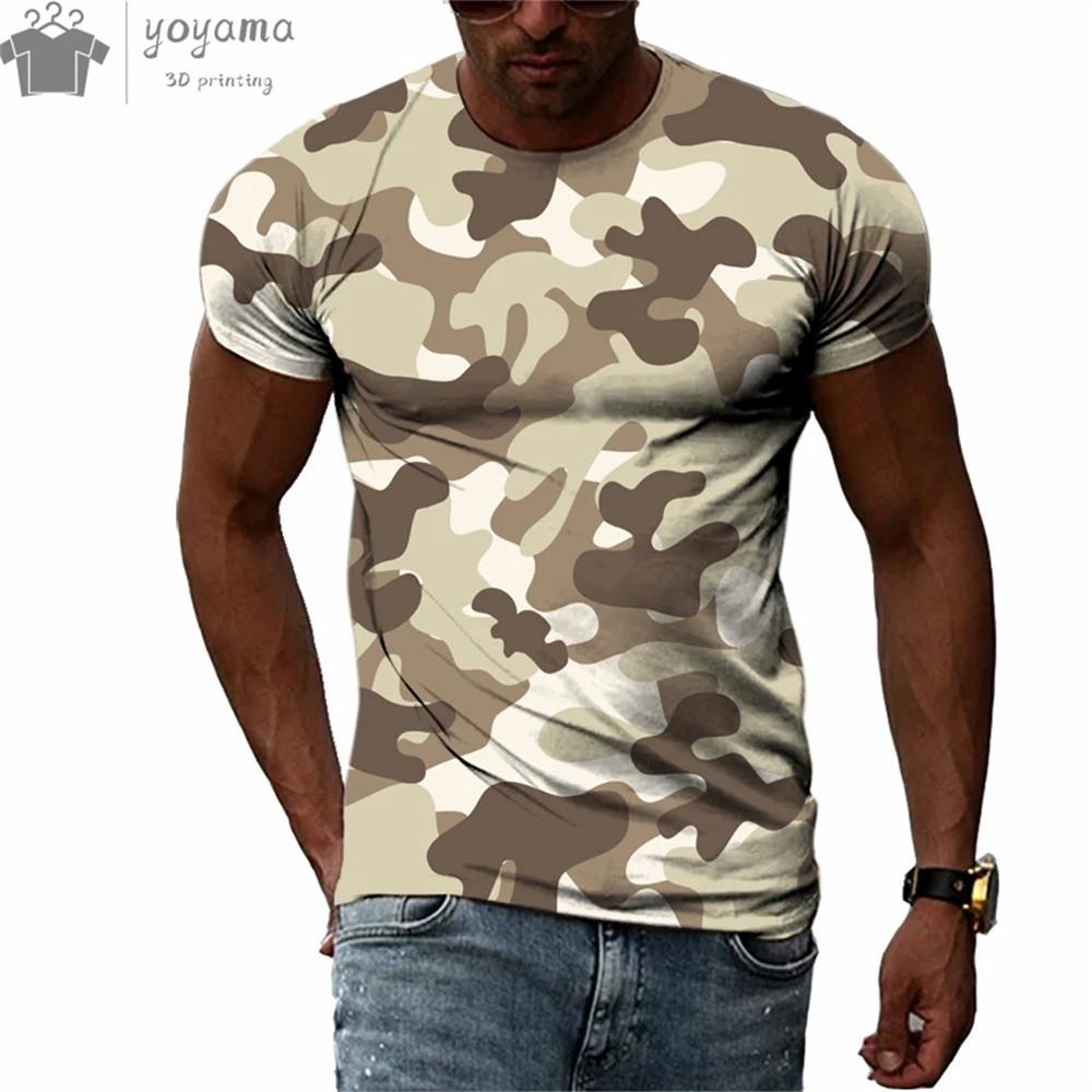 Men's Camouflage 3D Printed T-shirt, Personalized Casual T-shirt, Harajuku Street Round Neck Short Sleeved T-shirt, Summer Fashion