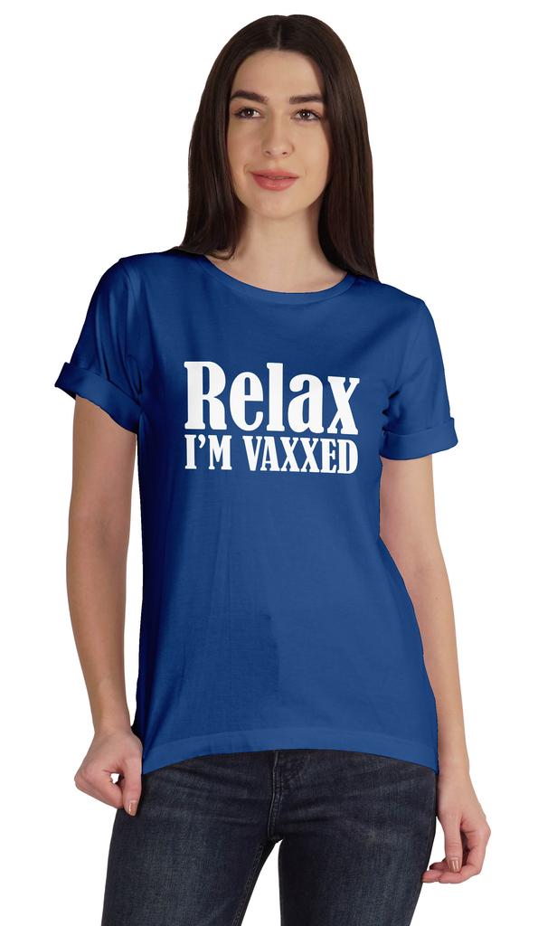 Inkmeso Relax I'M Vaxxed Funny Pro-Vaccine Crew Neck Cotton T-shirt For