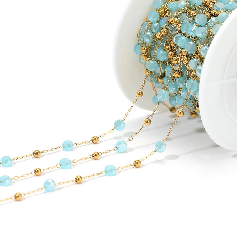 1 Meter Stainless Steel Vacuum Gold Beads Chains with 4mm Crystal Glass for DIY Necklace Findings Craft Bracelets Jewelry Making