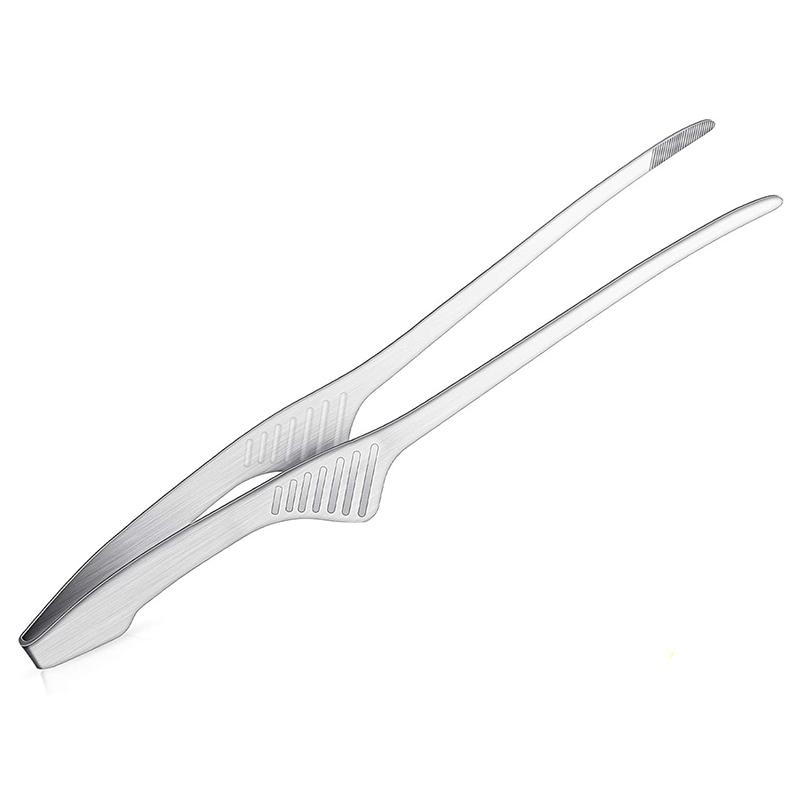 LMETJMA Stainless Steel Grill Tongs Patelai Korean and Japanese BBQ Tongs Non Slip Food Tongs Kitchen Self-Standing Tongs JT502