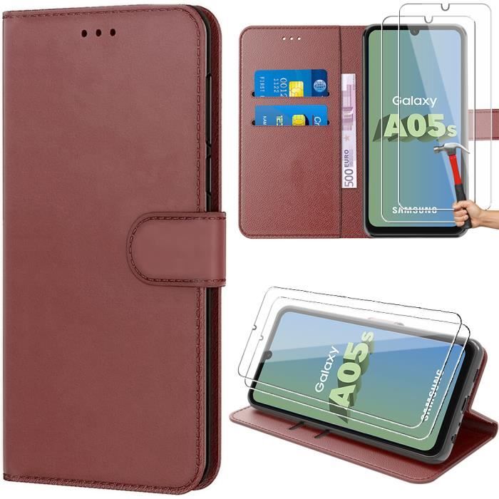 Coque de protection - Samsung - Galaxy A05s - Effet Cuir Marron - Anti-Rayures - Portefeuille