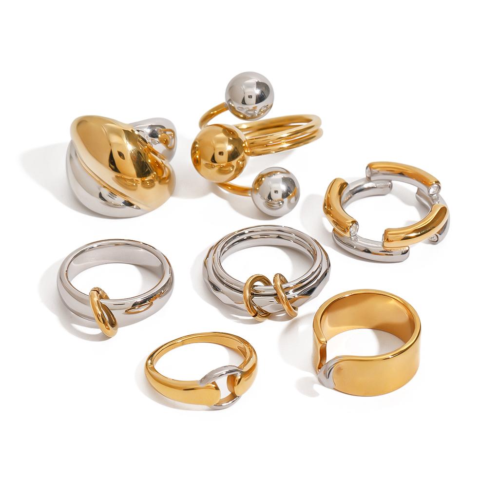 Youthway Gold And Stainless Steel Geometric Open Ring Zircon Unisex Personalized Daily Jewelry New