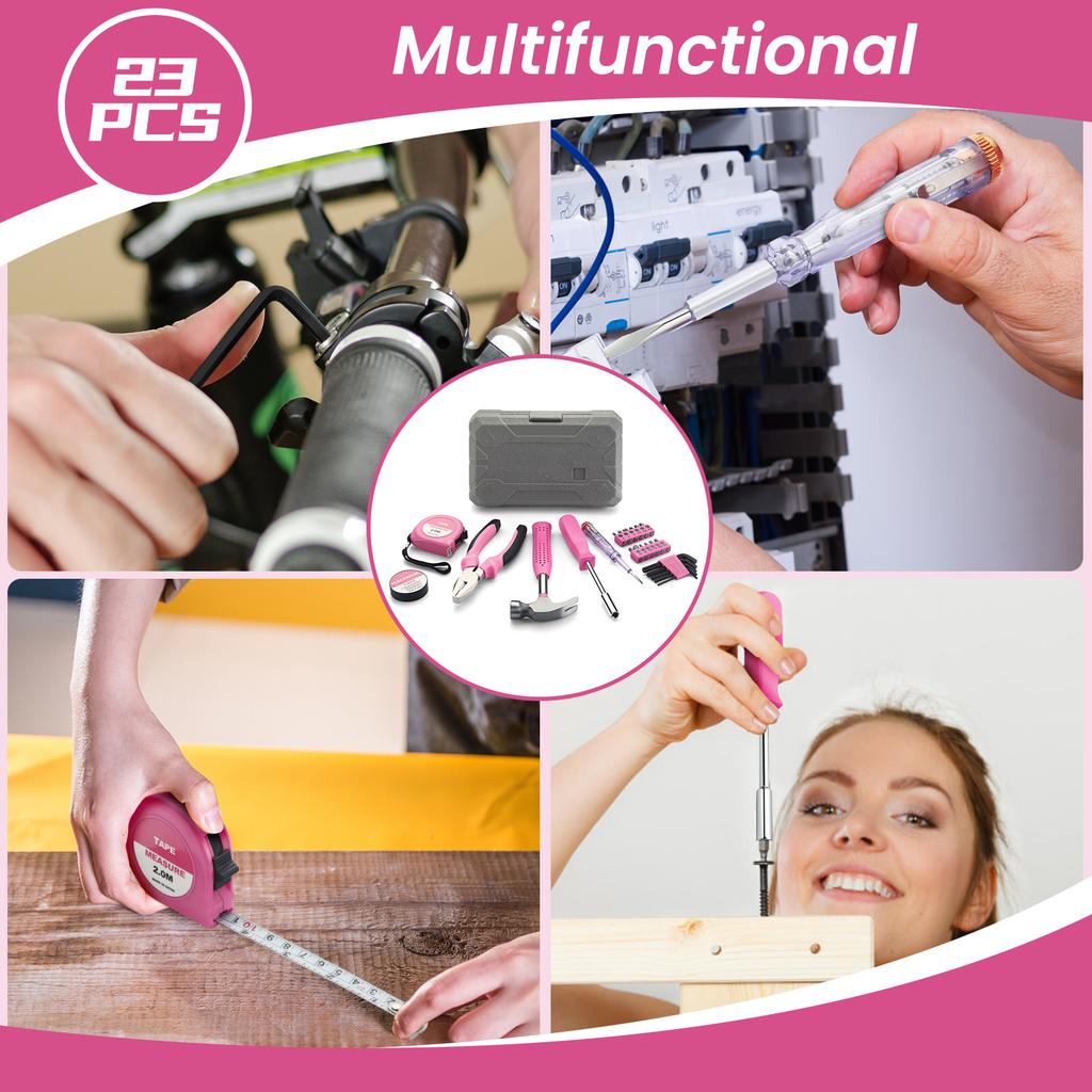 23 Piece Set of Household Combination Tools, Manual Toolbox with Plastic Toolbox Storage Box, Including Screwdriver, Tape Measur