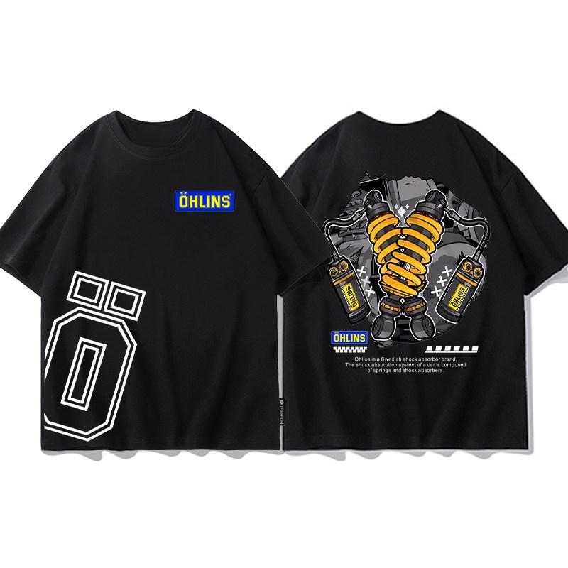 Top Summer Ohlins Black Tshirt Collection Motorcycle Shock Absorber Print Short Sleeve Tshirt Racing Fan Clothes