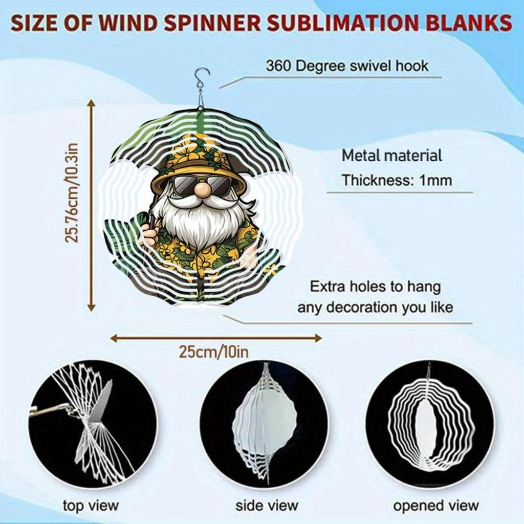 2D Metal Wind Spinner Gnome Design Outdoor Hanging Decor for Garden Patio Yard No Power Needed Rotating Wind Chime with Yellow Green Hat