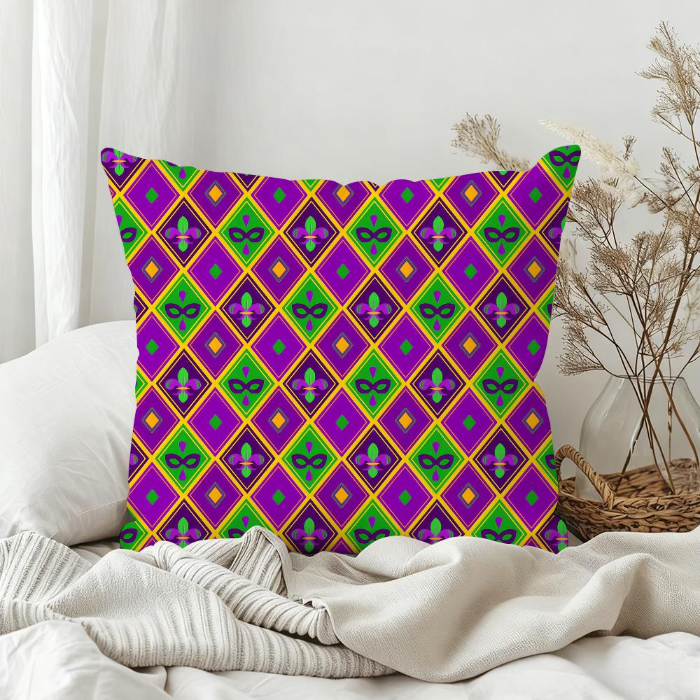 Happy Mardi Gras 2026 Pillow Case Bedroom Sofa Living Room Backrest Decoration Square Cushion Nap Time