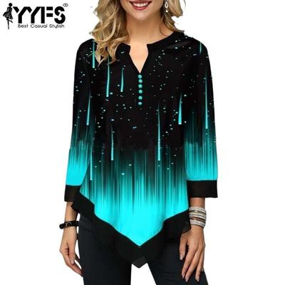 Magliette e top a maniche lunghe con scollo a V e stampa digitale 3D da donna, estate e autunno