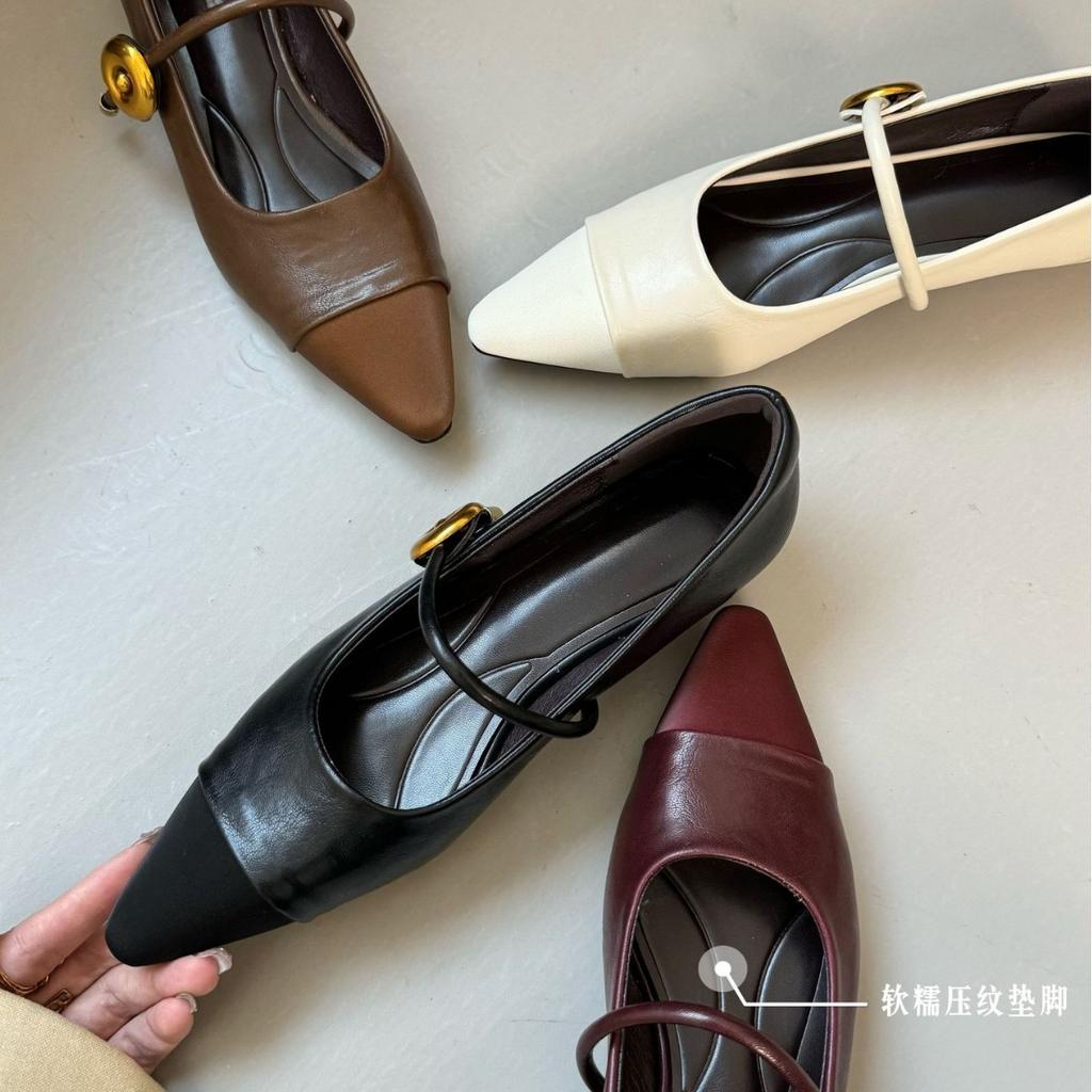 2025 Spring New Pointed Single Shoes Women's Splicing Chengdu Style Retro Women's Shoes Soft Soles Are Not Tired Feet Thick Heels High Heels