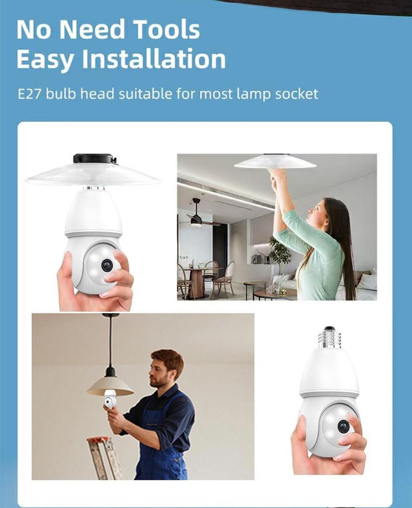 ICSEE Wireless HD Floodlight Camera with E27 Lamp Holder and Mobile Remote Monitoring